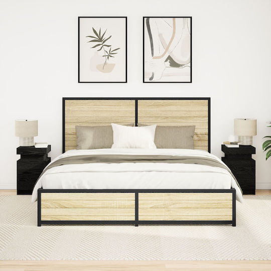 Wooden Black Oak Bedside Tables 2 Pieces 35x39x55cm