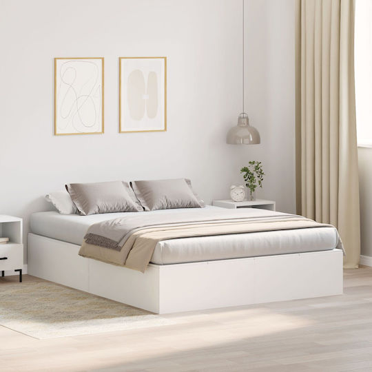 Double Wooden Bed Base White with Slats for Mattress 140x200cm