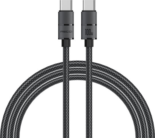 Recci Cablu USB 2.0 Braided USB-C Masculin - USB-C 100W PD Negru 2m RS12CC