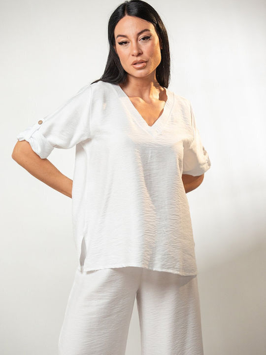Boutique Γυναικείο Άσπρο Σετ με Παντελόνι