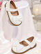 Kids Leather Ballerinas with Hoop & Loop Closure White