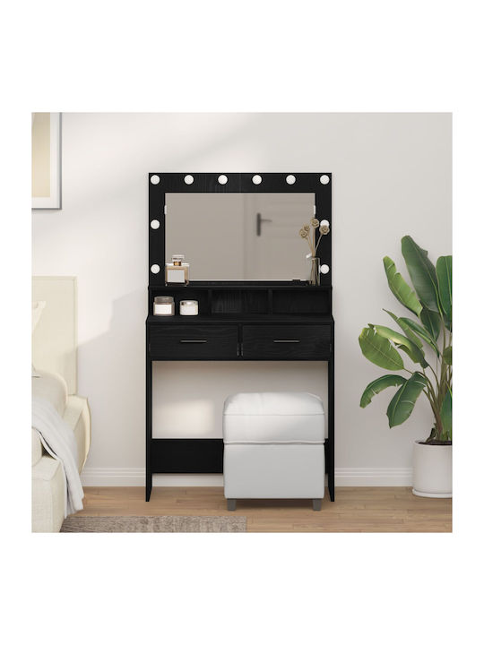 Wooden Makeup Dressing Table Black Oak with Mirror 79x41x135cm