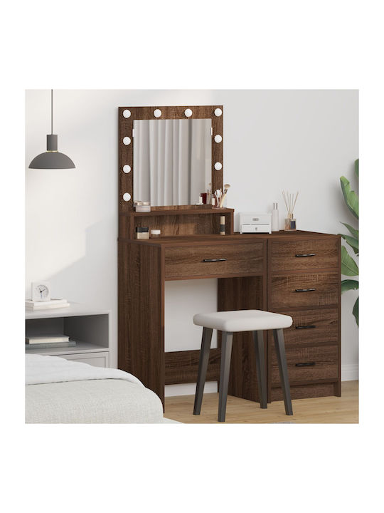 Wooden Makeup Dressing Table Brown Oak with Mir...