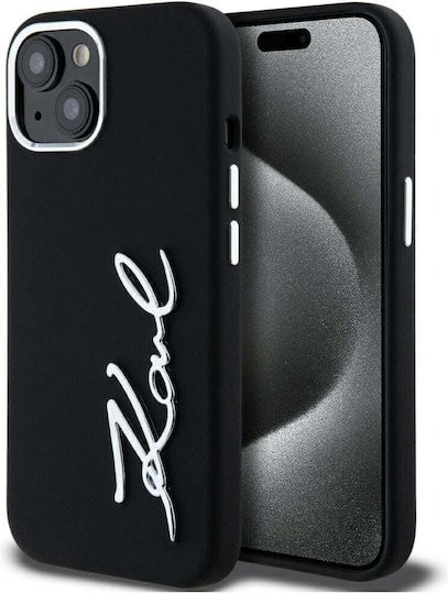 Karl Lagerfeld Script Logo Umschlag Rückseite Silikon / Kunststoff Schwarz (iPhone 15)