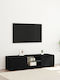 TV Stand Wooden with LED Lighting Black Oak L140xW40xH35.5cm