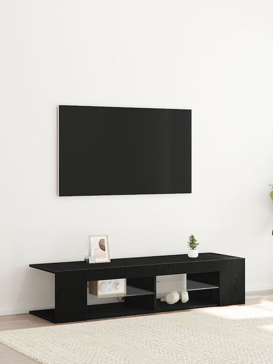 Шкаф за телевизор от Дърво & Стъкло с LED Осветление Black Oak Д135xШ39xВ30см