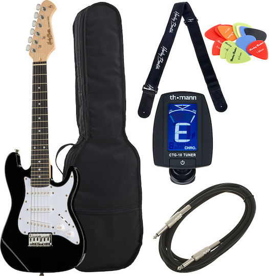 Harley Benton St-junior Bk Standard Set Elektrische Gitarre mit S Tonabnehmerkonfiguration Schwarz mit Tasche Paket 1/2