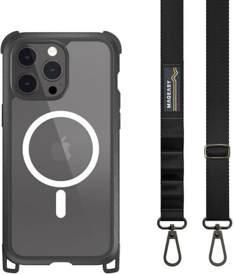 Mageasy Odyssey M With Lanyard Back Cover Σιλικόνης με Λουράκι Μαύρο (iPhone 15 Pro Max)