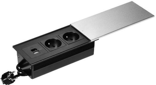 Orno Double Walled Power Socket with 2 USB Ports and Lid Silver