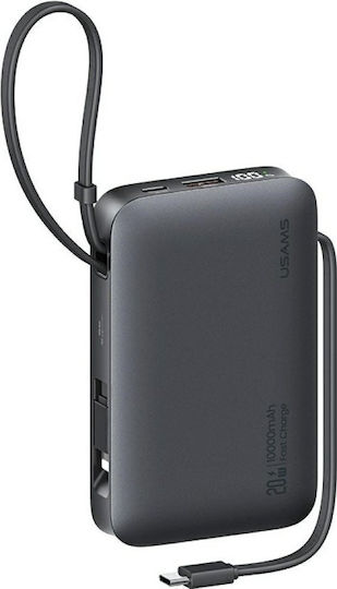 Usams XR Series CD228 Външна Батерия 10000mAh 20W с USB-A Изходен Порт и USB-C Изходен Порт Power Delivery / Бързо Зареждане Сива