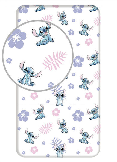 Disney Чаршаф Единично с Ластик Памук Lilo And Stitch Бял 90x200см