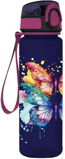 Must Team Kids Water Bottle Butterfly Plastic with Straw Blue 650ml