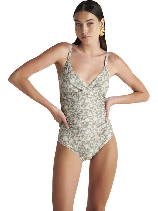 One Piece Swimsuit Floral Pistachio