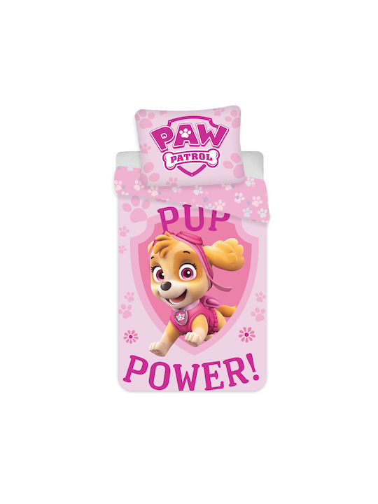 Paw Patrol Set Kinderbettbezug Einzel mit Kissenbezug Baumwolle Rosa 100x135cm