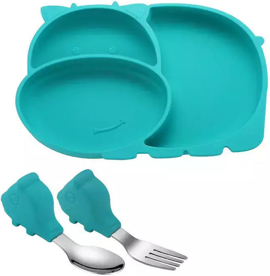 Baby Donkey Feeding Set made of Silicone with Non-Slip Base Blue 3pcs