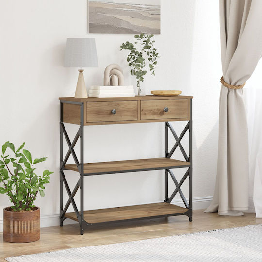 Console Table Wood & Metal Artisan Oak L75xW28xH75cm