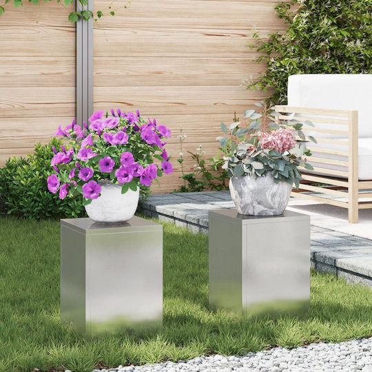 vidaXL Plant Stands Metal Silver 24cmx24cmx35cmcm. 2pcs