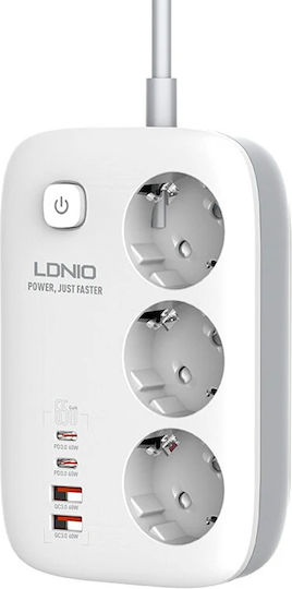 Ldnio Πολύπριζο 3 Θέσεων με 2 USB-A, 2 USB-C, Διακόπτη και Καλώδιο 1.2m Αγγλίας (Type G)