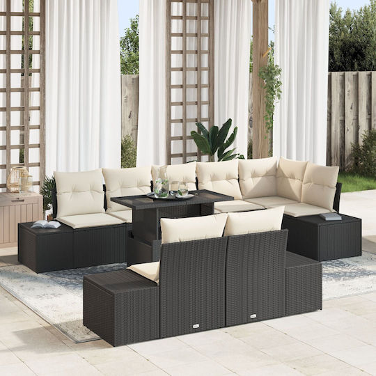 Garten- und Outdoor-Möbelsets Wohnzimmer Typsatz 9 Stück Schwarz mit Kissen Garten- und Outdoor-Möbelsets Wohnzimmer Typsatz 9 Stück Schwarz mit Kissen