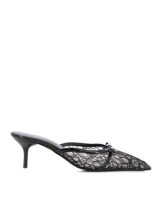 Leather Mules with High Heel in Black Color