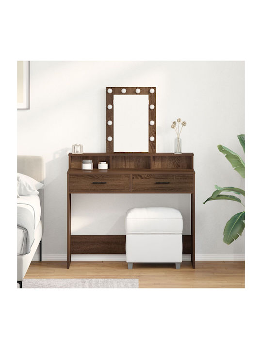 Wooden Makeup Dressing Table Brown Oak with Mir...