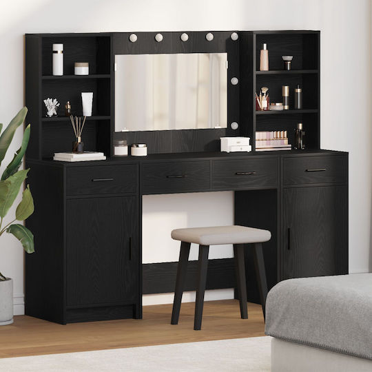 Floor-standing Makeup Dressing Table Wooden Black with Mirror 78.5x41x135cm