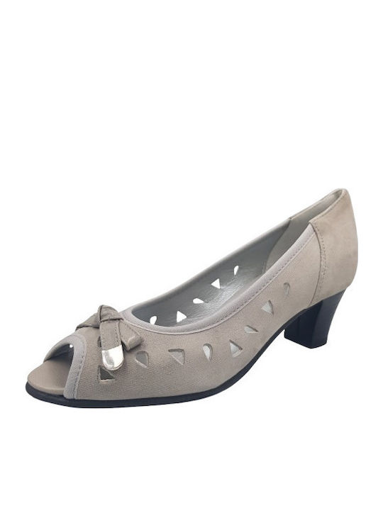 Δερμάτινες Peep Toe Γόβες Γκρι