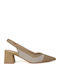 Pointed Toe Beige Medium Heels with Strap