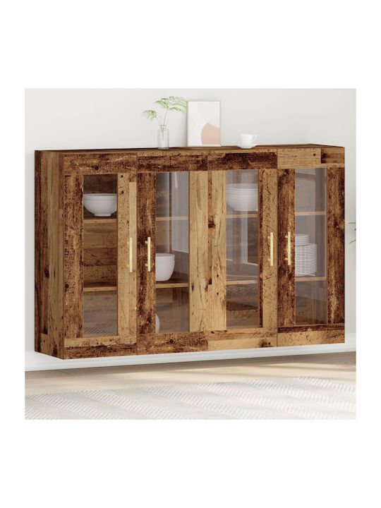 Wand Wohnzimmer Vitrine aus Massivholz mit Glas...