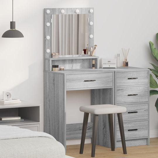 Floor-Standing Bedroom Makeup Dressing Table Wooden Grey Sonoma with Mirror 50x41x135cm