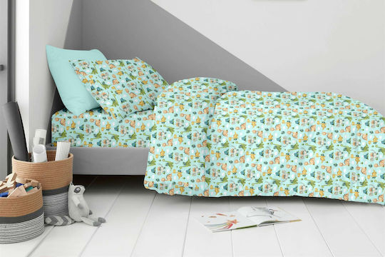 Astron Italy Set Cearceafuri Single Bumbac Jurassic Verde 175x260cm 3 Bucăți