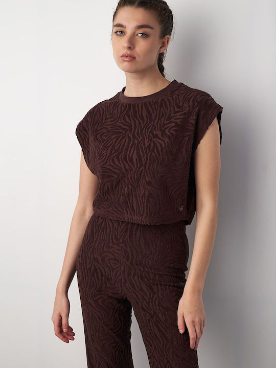 SugarFree Damen Crop Top Baumwolle Kurzarm Brown