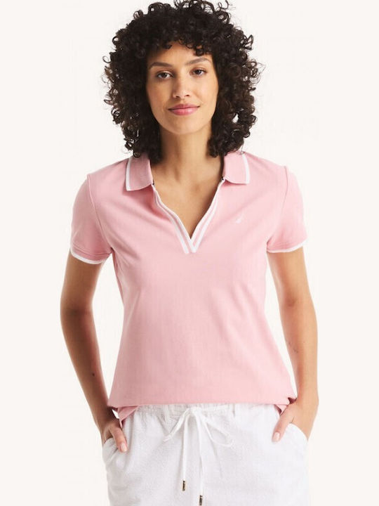 Nautica Women's Polo Blouse Short Sleeve Pink