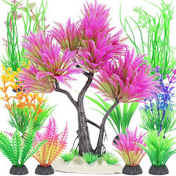 Pink Plastic Aquarium Tree Set Artificial Bushes