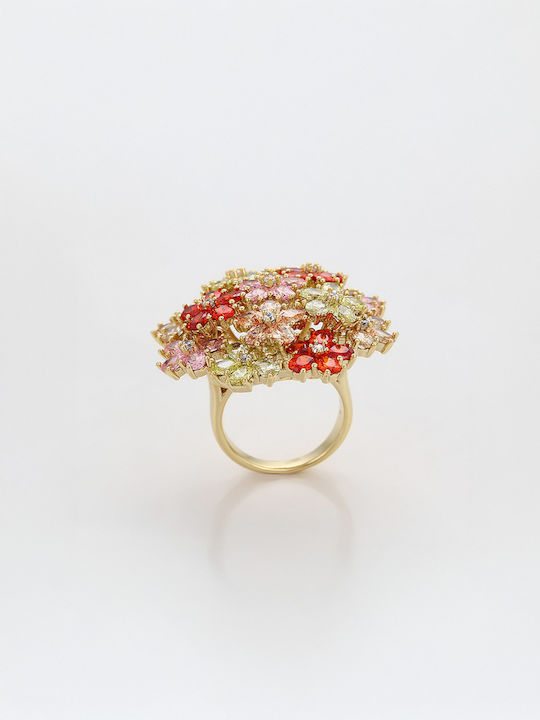 Chrysothemiss Women's Ring Blossom Garden Multicolored Zircon Flower Design Gold-Plated