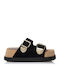 Leather Women's Flat Sandals in Black Color
