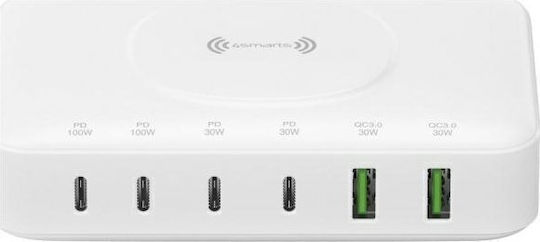 4Smarts Βάση Φόρτισης GaN με 2 Θύρες USB-A και 4 Θύρες USB-C 100W Power Delivery σε Λευκό χρώμα (7in1)