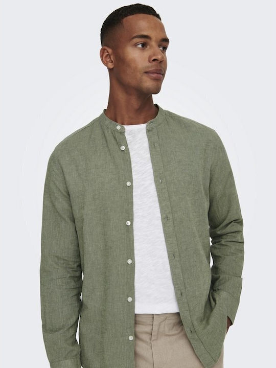 Only & Sons Long-sleeved Linen Shirt SWAMP