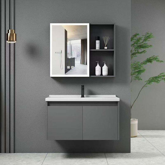 Woodwell IDEA-1 Πάγκος με Νιπτήρα & Καθρέπτη Μ60xΒ45xΥ47cm Γκρι