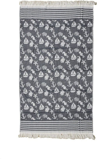 Amo La Casa Beach Towel Gray with Fringes 180x100cm.