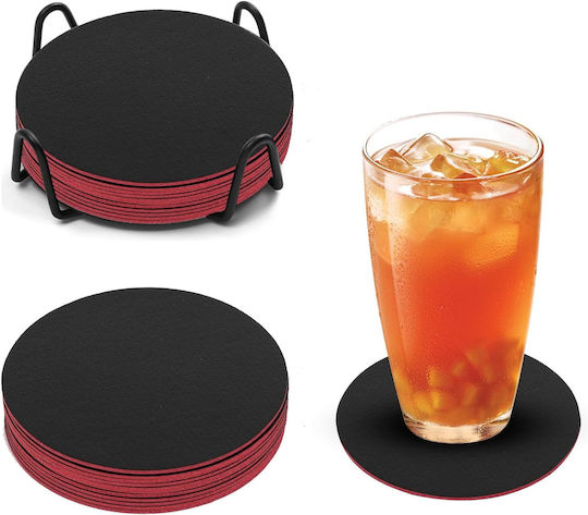 Double-sided Non-slip Felt Coasters Glasses Coaster Wooden Black 21pcs