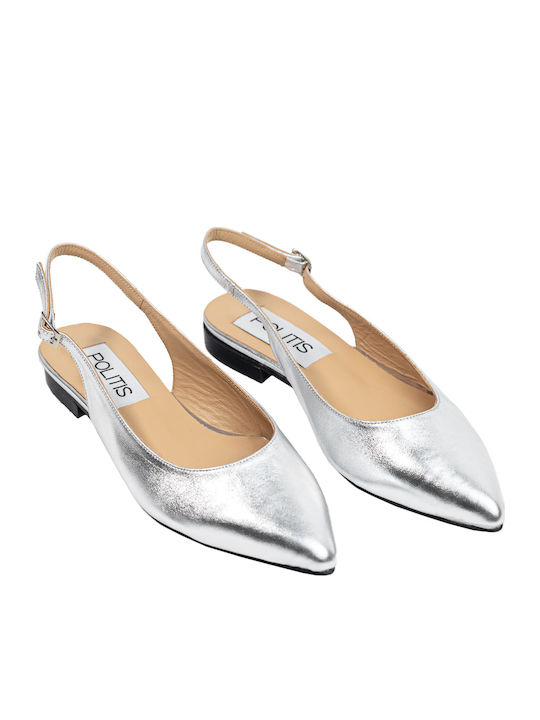Anatomic Leather Pointy Slingback Ballerinas Silver
