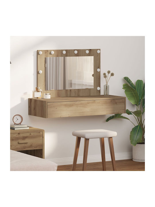 Wandmontage Schminktisch Schlafzimmer Holz Artisan Braune mit Spiegel 100x40x70cm