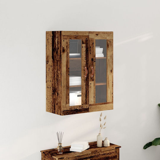 Wall Living Room Display Cabinet made of Particleboard with Glass Old Wood 69.5x34x90cm