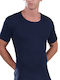 Open Neck Large Sizes Cotton Men's Undershirt Short-sleeved in Navy Blue Color