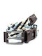 Men's Belt Leather Knitted Blue