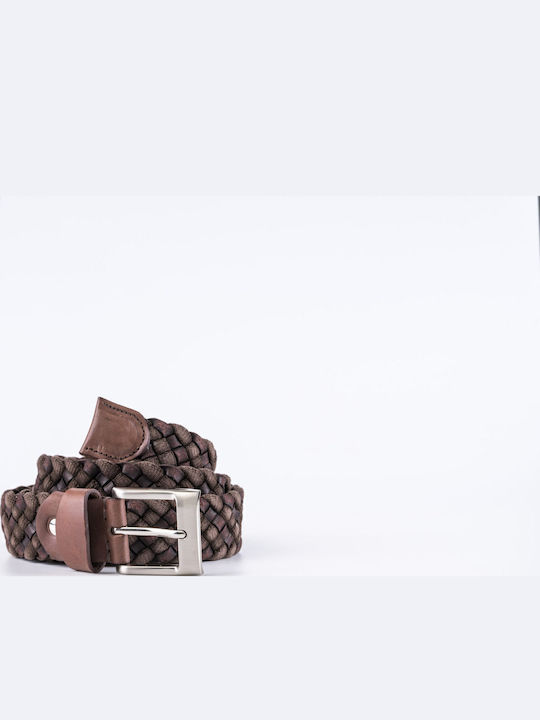 Wide Men's Belt Leather Knitted Brown