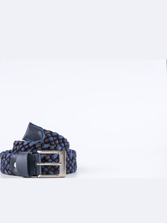 Wide Men's Belt Leather Knitted Navy Blue