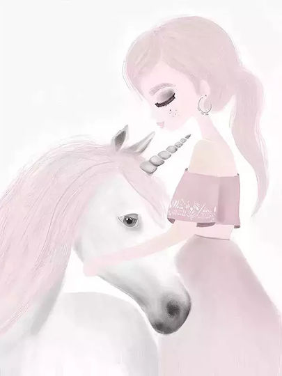 Παιδικό Κάδρο Unicorn με Μαύρη Κορνίζα από Ξύλο 30x40εκ.