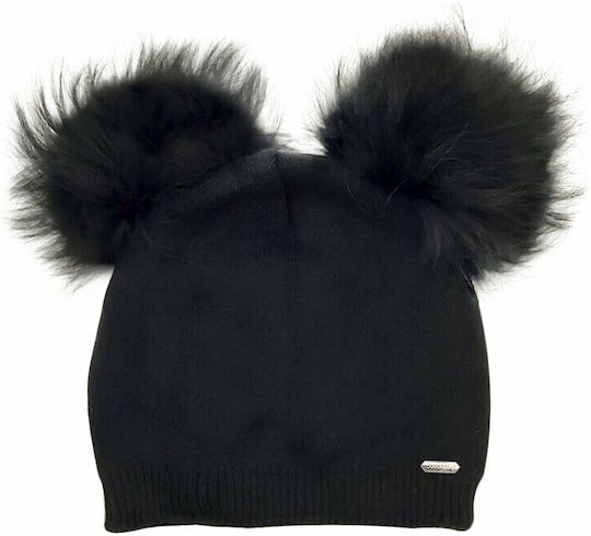 Pom Pom Beanie Beanie Knitted in Black color